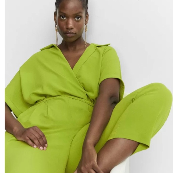 Mango NWT Jumpsuit Straight Leg Plus Size XXL Chartreuse - Picture 3 of 17